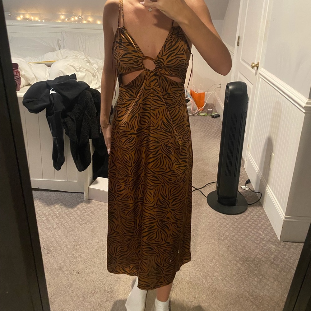ZARA tiger leopard print silk maxi dress